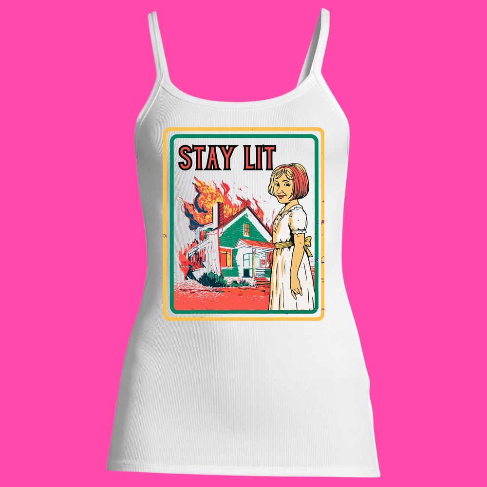 White Tank Top with Carrie Movie Cartoon Graphic Dark Humor